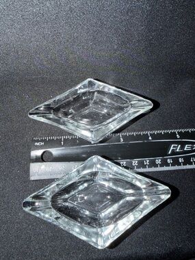 Vintage Pair of Small Clear Glass Diamond Shape Open Salt Cellars 2 in, Set of 2